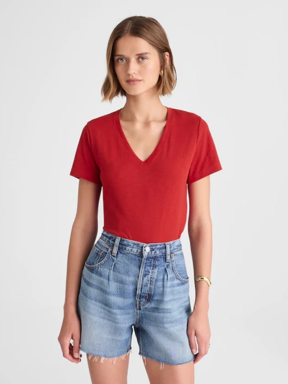 NWT Madewell The Easy V-Neck Tee in Soft Slub Red Size XL